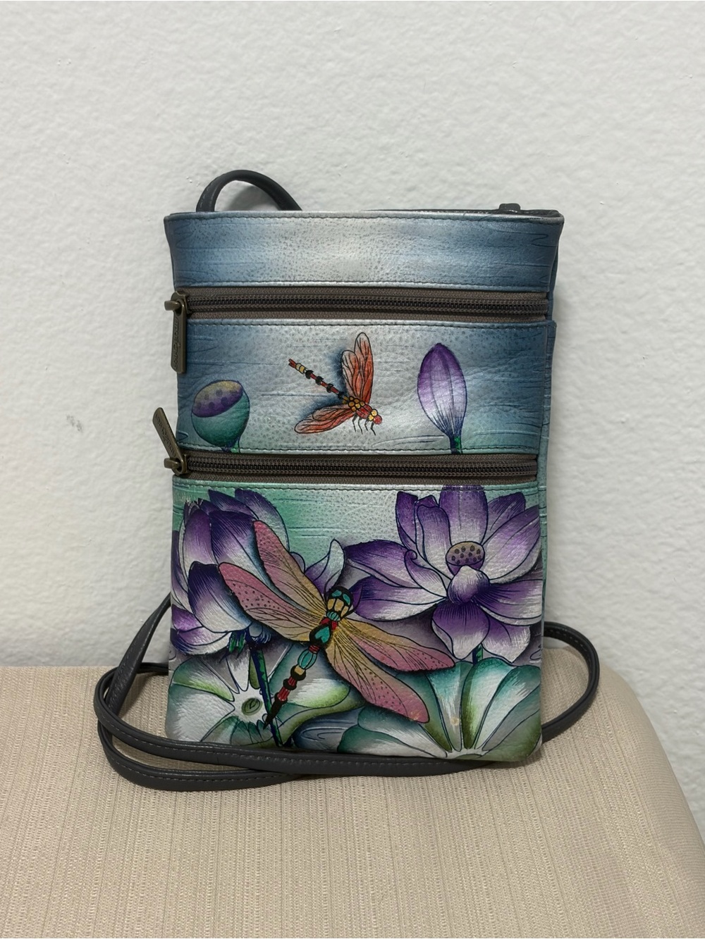 Anuschka Tranquil Pond Mini Leather Travel Hand Painted Crossbody - NWOT